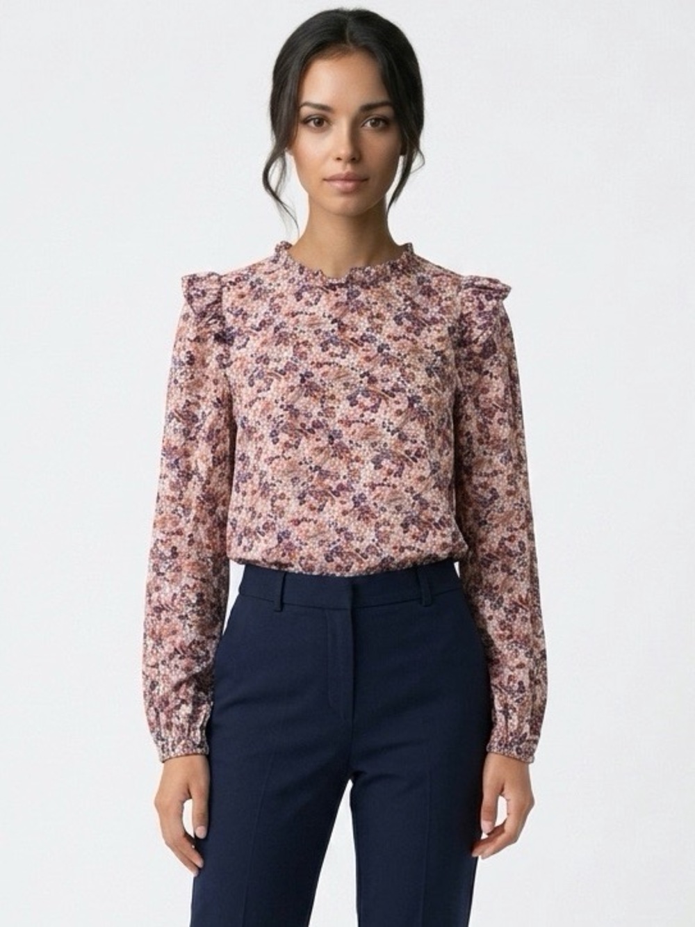 Cami NYC Pink Floral Ruffle-Trim Blouse (r15)